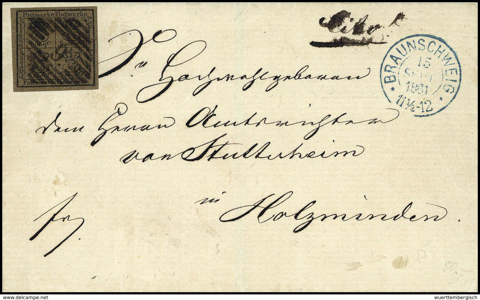 4/4 Ggr., Weißer Luxusbrief Mit Zentr. Stempel "9" BRAUNSCHWEIG.<br/><b>Katalogpreis: 300,-</b> (Michel: 9a) - Autres & Non Classés