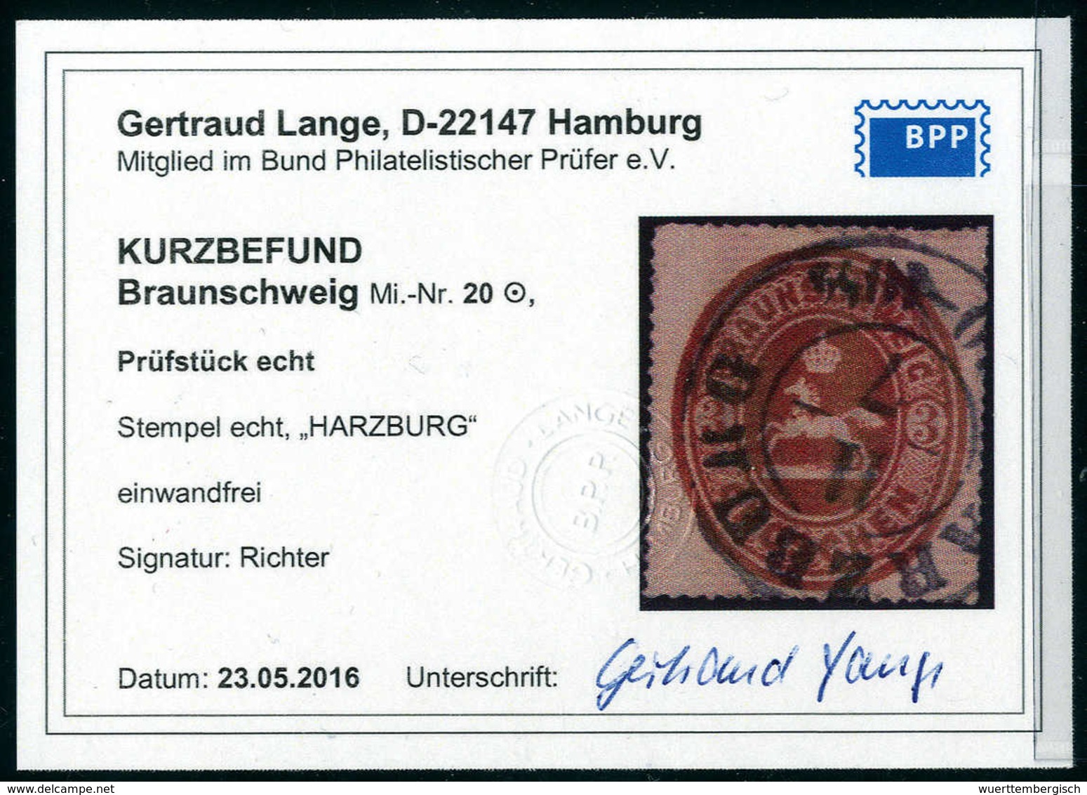 Gest. 3 Gr., Kab.-Stück Mit Zentr. K2 HARZBURG, Sign. Richter, Fotobefund Lange BPP.<br/><b>Katalogpreis: 200,-+</b> (Mi - Autres & Non Classés