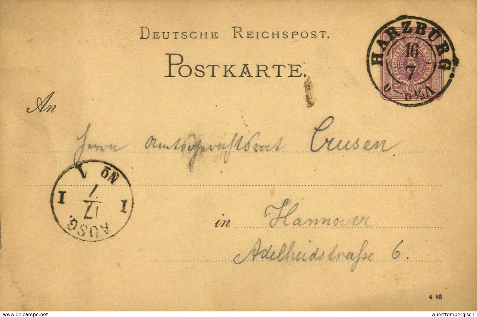 Beleg HARZBURG, K2 Ideal Auf Postkarte DR 5 Pfg. (1883). (Michel: DR GA) - Autres & Non Classés