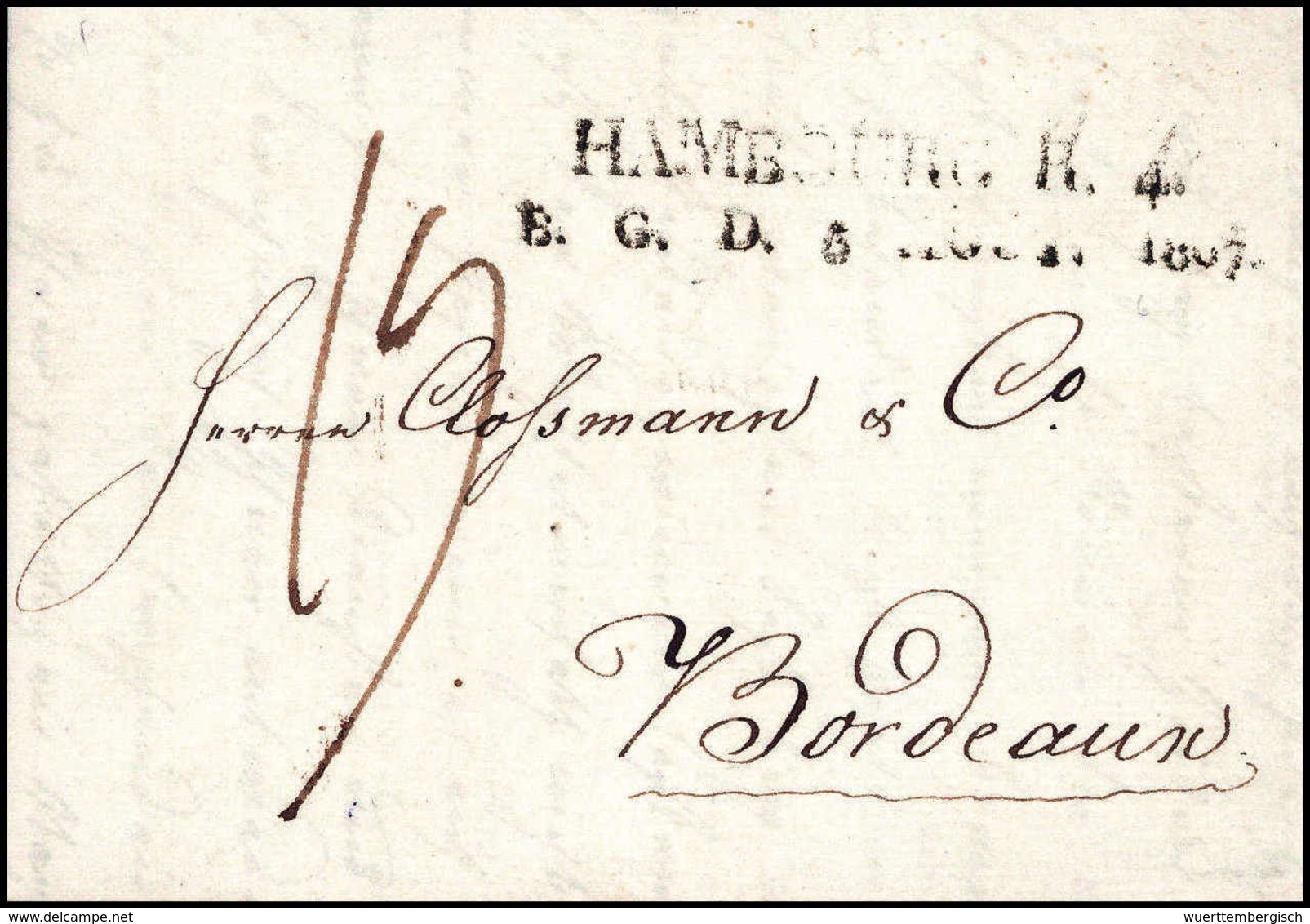 Beleg 1807, HAMBOURG R.4 / B.G.D. 5.AOUG.1807, L2 Klar Auf Kab.-Brief Nach Frankreich. - Autres & Non Classés