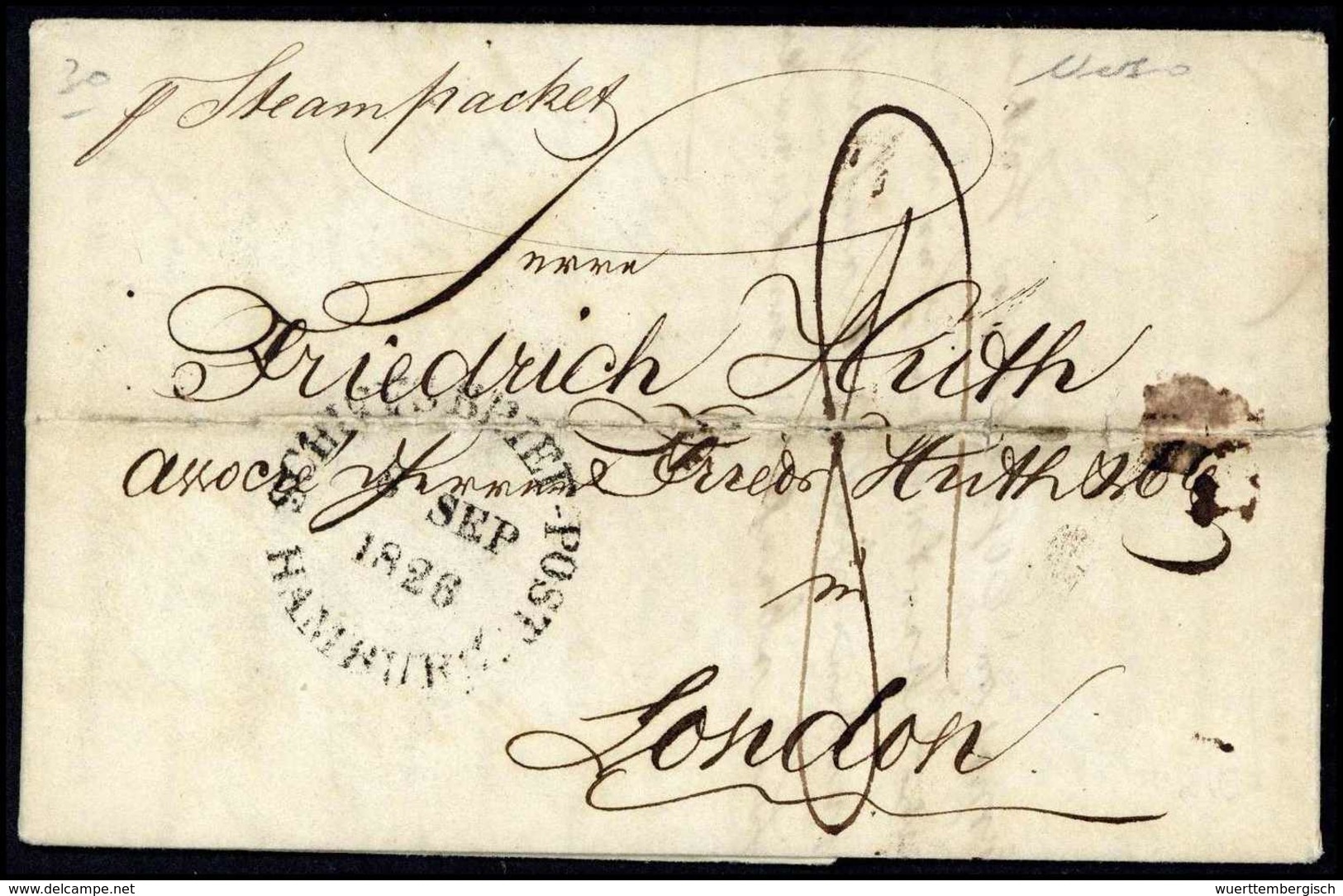 Beleg 1826/27, SCHIFFS-BRIEF-POST HAMBURG, Zwei Briefe Nach London (einer Starke Falte). - Sonstige & Ohne Zuordnung