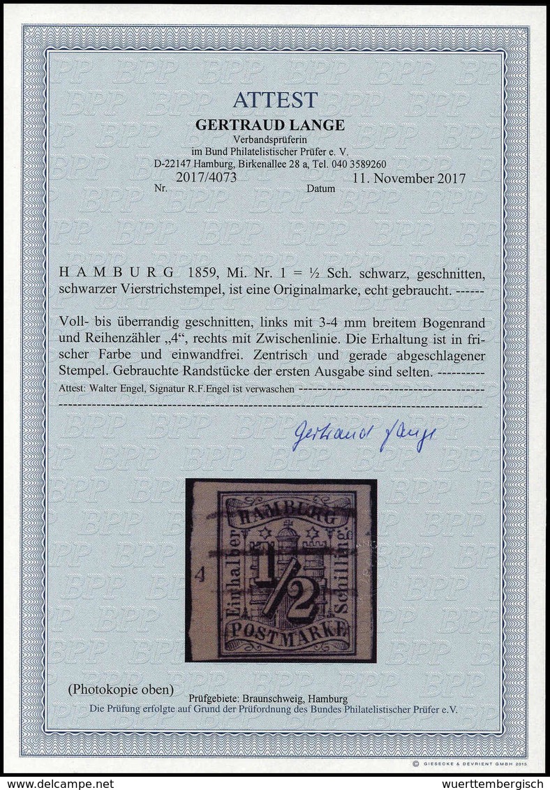 Gest. Randstück Mit Reihenzähler: ½ Sch., Li. Mit Breitem Bogenrand Und Vollst. Reihenzahl "4", Tieffarbiges Luxusstück  - Other & Unclassified