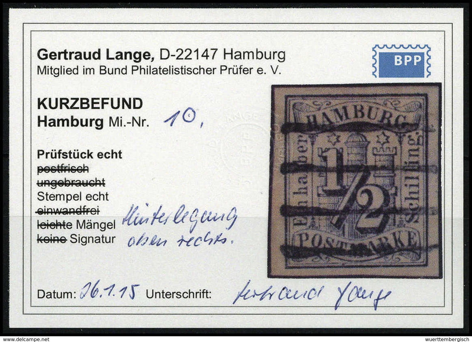 Gest. ½ Sch., Frisch Und Breitrandig Mit Ideal Aufges. Strichstempel (rs. Kl. Ausbesserung), Fotobefund Lange BPP.<br/>< - Other & Unclassified