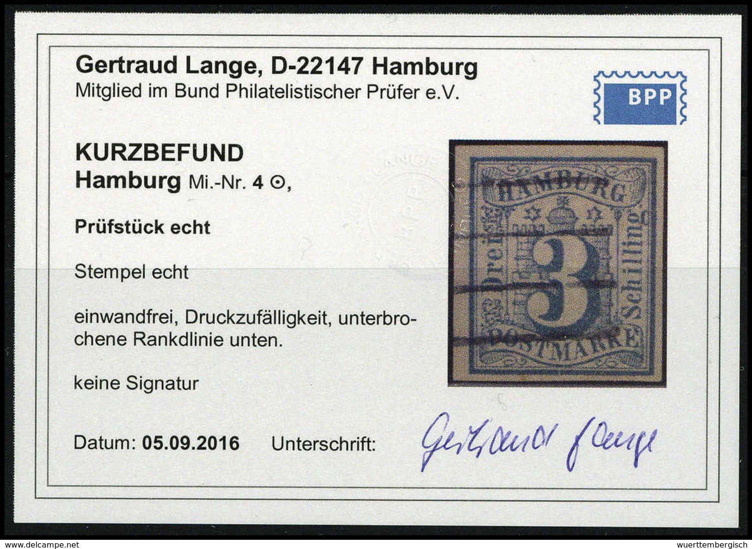 Gest. 3 Sch., Schön Gestplt. Luxusstück, Fotobefund Lange BPP.<br/><b>Katalogpreis: 160,-+</b> (Michel: 4) - Other & Unclassified