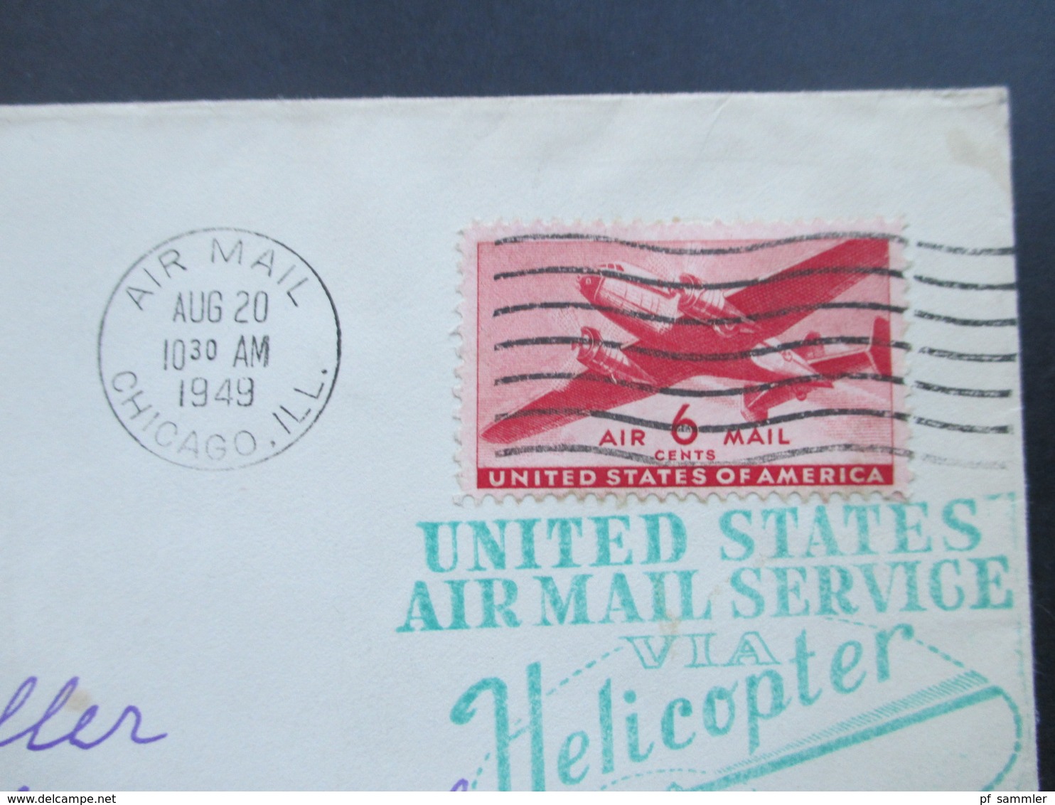 USA 1949 Air Mail Service Via Helicopter. First Flight A.M. 96. Chicago Area. Helikopterpost - Cartas & Documentos