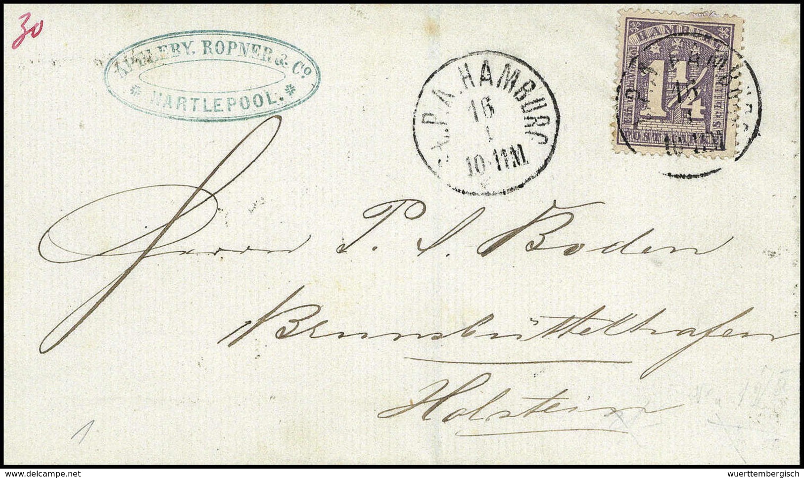 Beleg 1¼ Sch., Frischer Weißer Kab.-Brief Mit K1 ST.P.A.HAMBURG Nach Holstein. (Michel: 12aII) - Other & Unclassified