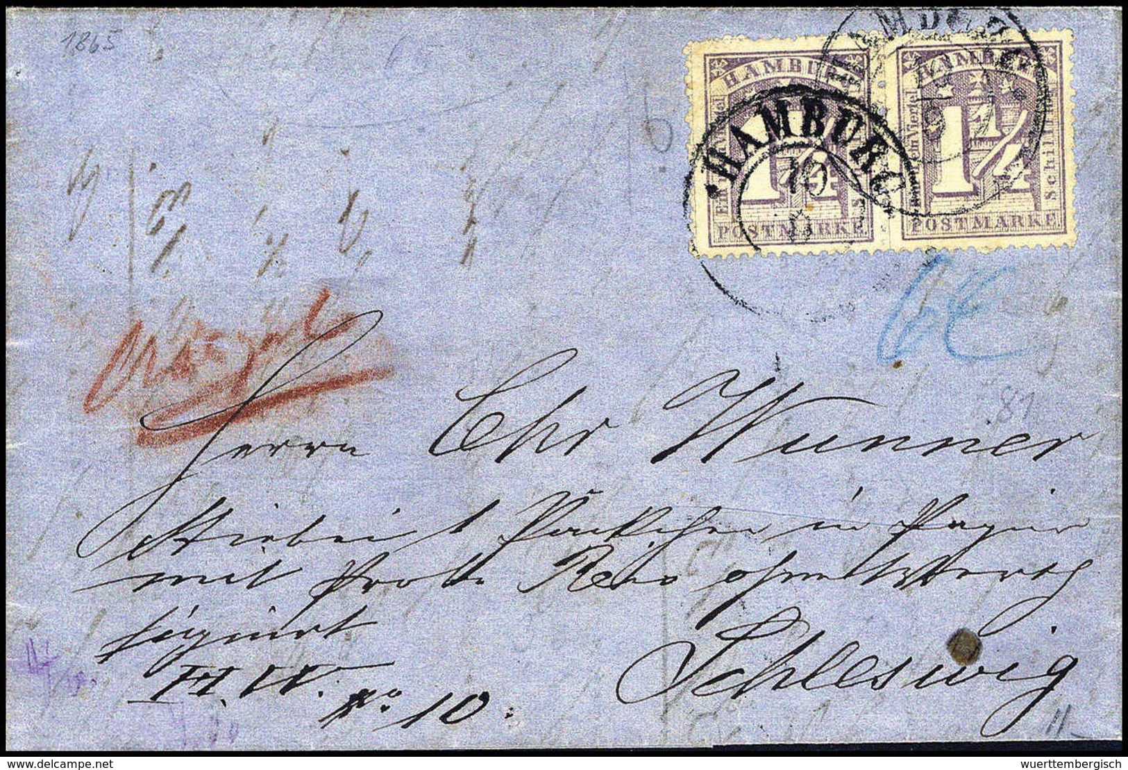 Beleg Frankierter Fahrpostbrief: 1¼ Sch., Waagr. Kab.-Paar Mit Seltener Entwertung Durch Aptierten K2 HAMBURG 10/9 (1865 - Other & Unclassified