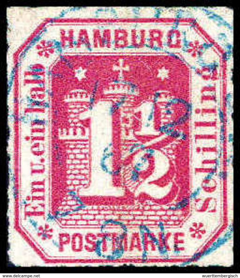 Gest. 1½ Sch., Kab.-Stück Mit Zentr. Blauem K2 HAMBURG ST.P. 17/12 67, Sign. Drahn, Bühler.<br/><b>Katalogpreis: 160,-</ - Autres & Non Classés