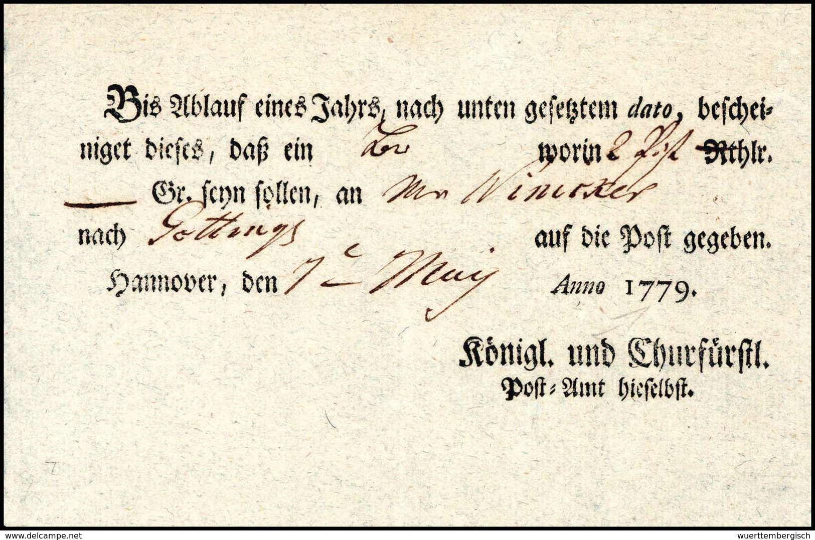 Beleg 1779, Hannover, Seltener "Königl. Und Churfürstl. Postschein". - Sonstige & Ohne Zuordnung