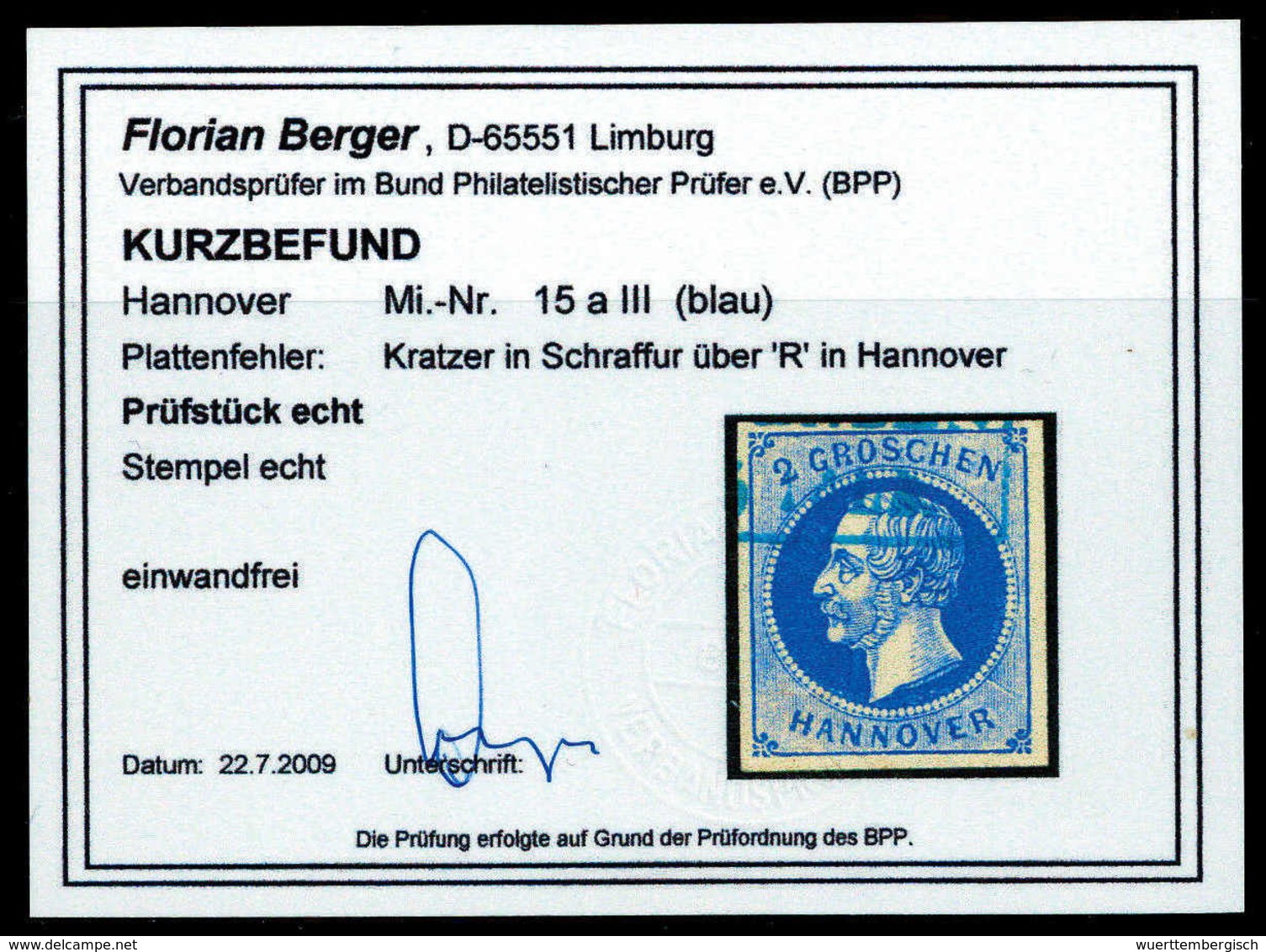 Gest. 2 Gr., Plf. III, Gestplt. Kabinettstück, Fotobefund Berger BPP.<br/><b>Katalogpreis: 200,-</b> (Michel: 15aIII) - Altri & Non Classificati