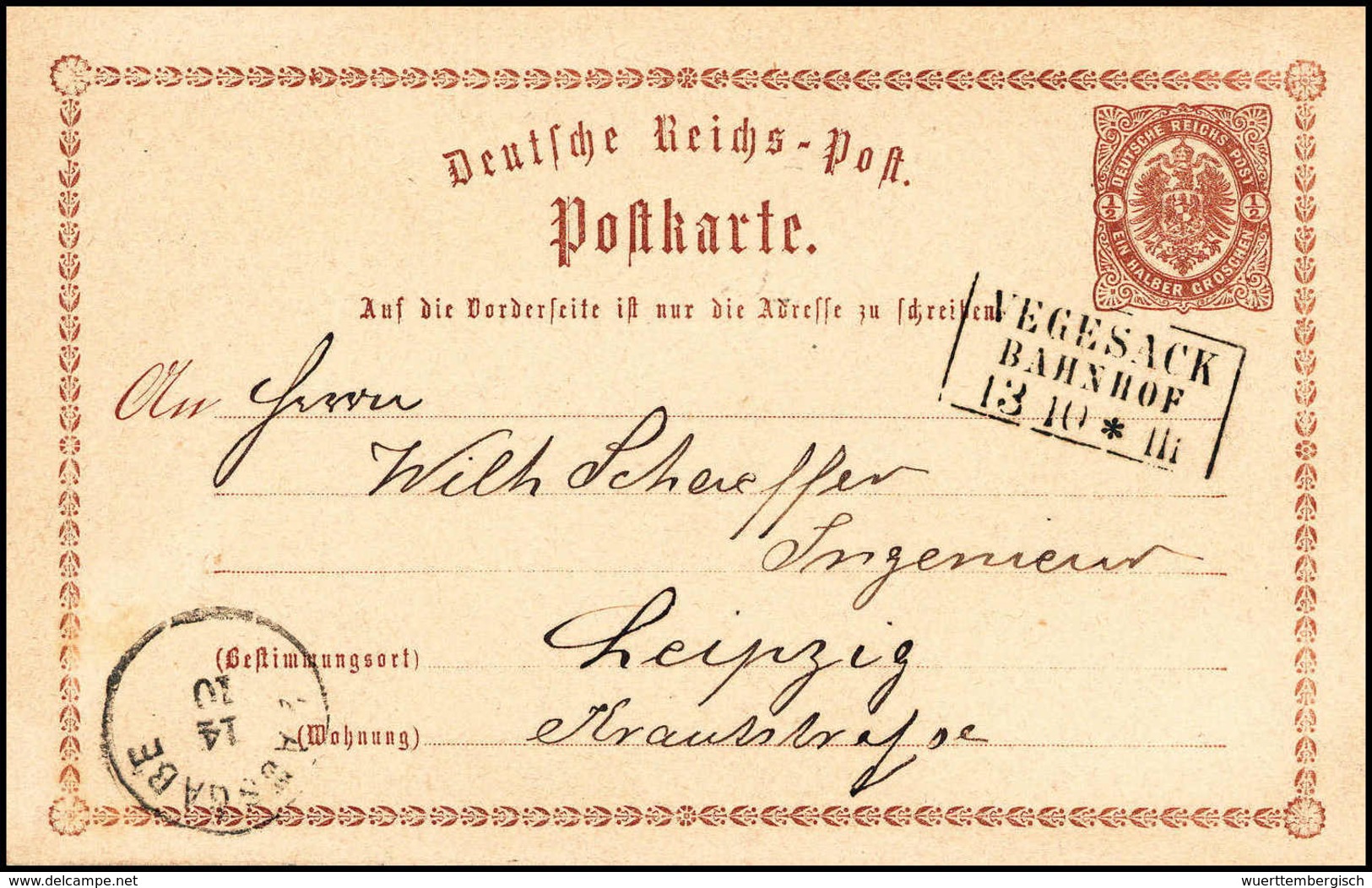 Beleg VEGESACK BAHNHOF, R3 Je Klar Auf Kabinett-Postkarte DR ½ Bzw. 5 Pfge. (Michel: DR P1,P5) - Autres & Non Classés