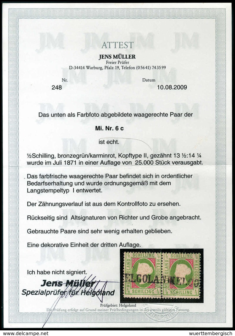 Gest. ½ Sch., Frisches Waagr. Kab.-Paar Mit Zwei Sauber Aufgesetzten L1 HELGOLAND. Attraktive Und Seltene Einheit, Sign. - Sonstige & Ohne Zuordnung