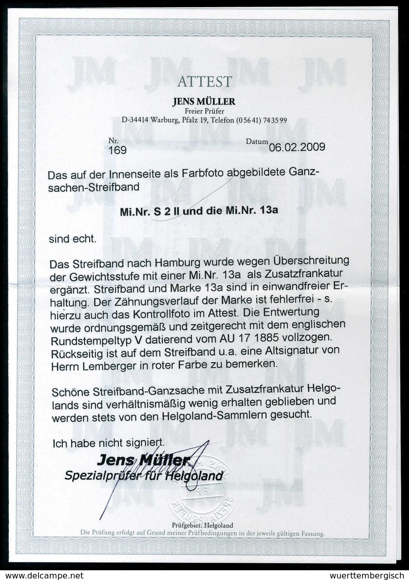 5 Pfg., Zusatzfrankatur Auf Streifband-Ganzsache 5 Pfg. Mit Stempel HELIGOLAND 17/8 85 Nach Hamburg. Streifbänder Mit Zu - Other & Unclassified