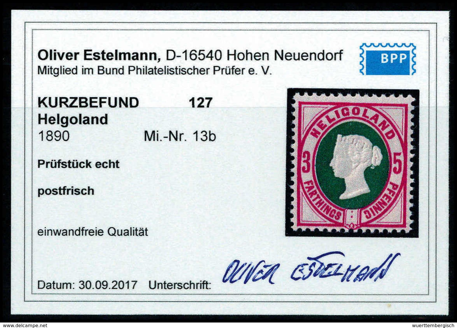 ** 5 Pfg., Postfr. Luxusstück, Fotobefund Estelmann BPP.<br/><b>Katalogpreis: 160,-</b> (Michel: 13b) - Sonstige & Ohne Zuordnung