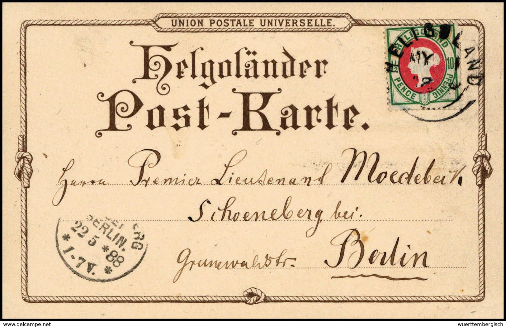 Beleg 10 Pfg., Schöne Luxus-Farblitho-Postkarte Mit Stempel HELIGOLAND 21/5 88. (Michel: 14c) - Other & Unclassified