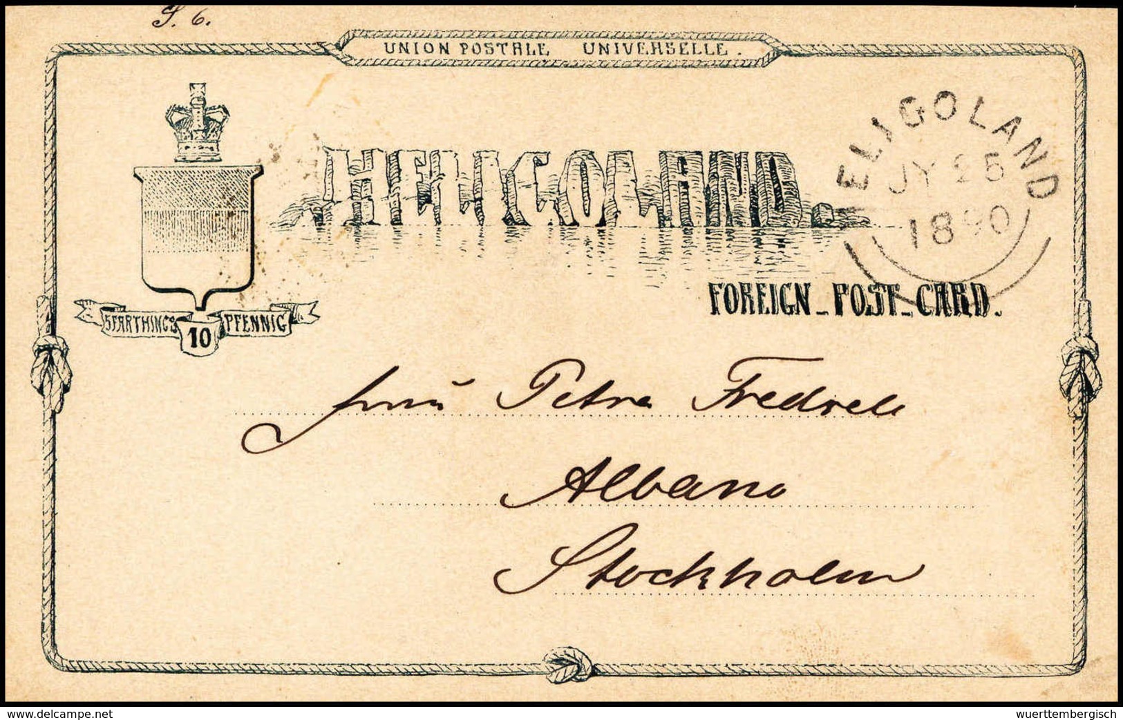 Beleg 10 Pfg., Tadellose Karte Mit Stempel HELIGOLAND 25/7 90 Nach Stockholm. Nach Schweden Sind Nur Ganz Wenige Helgola - Other & Unclassified