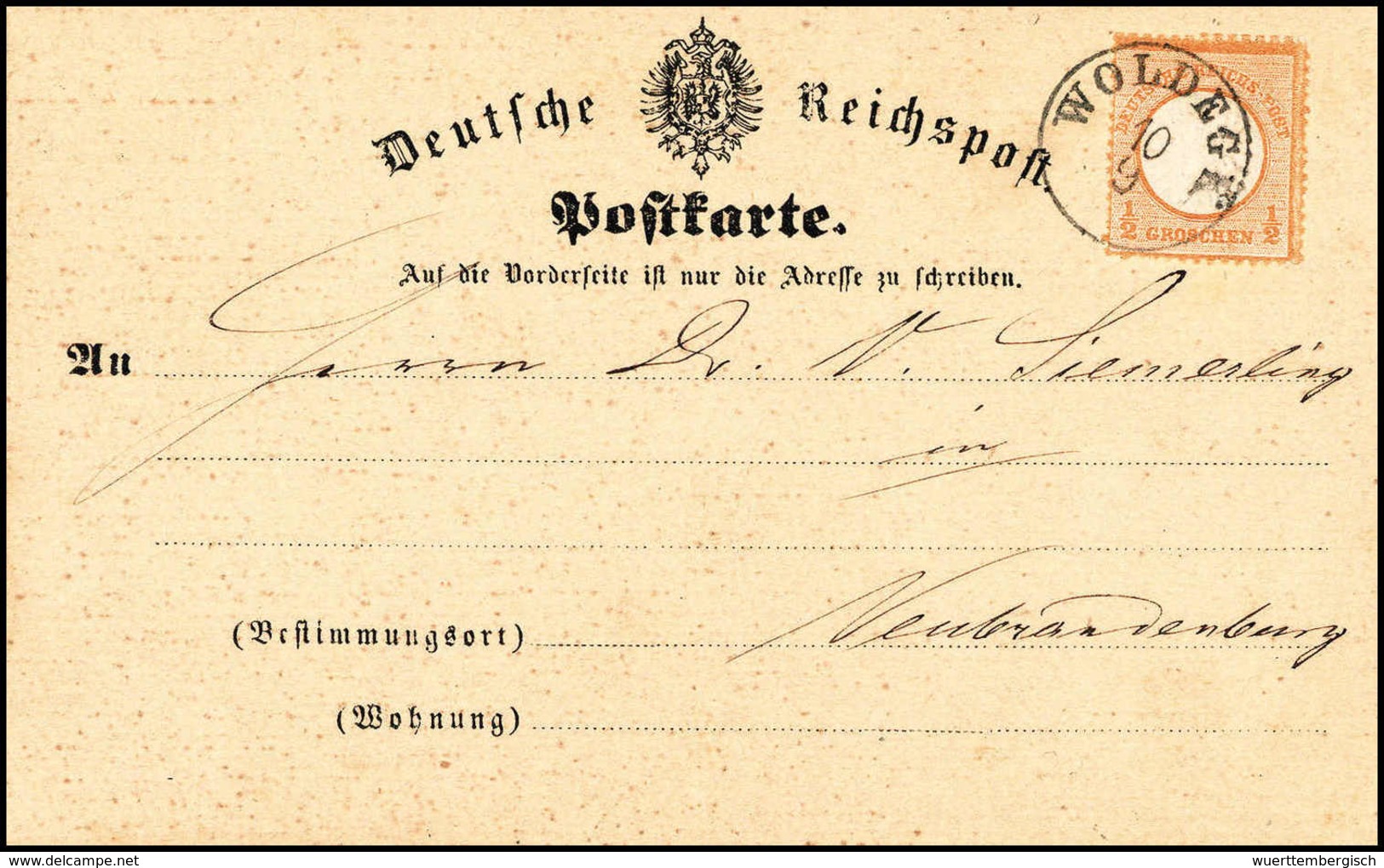 Beleg WOLDEGK, K1 Ideal Auf Kabinettkarte DR ½ Gr. (Michel: DR18) - Altri & Non Classificati