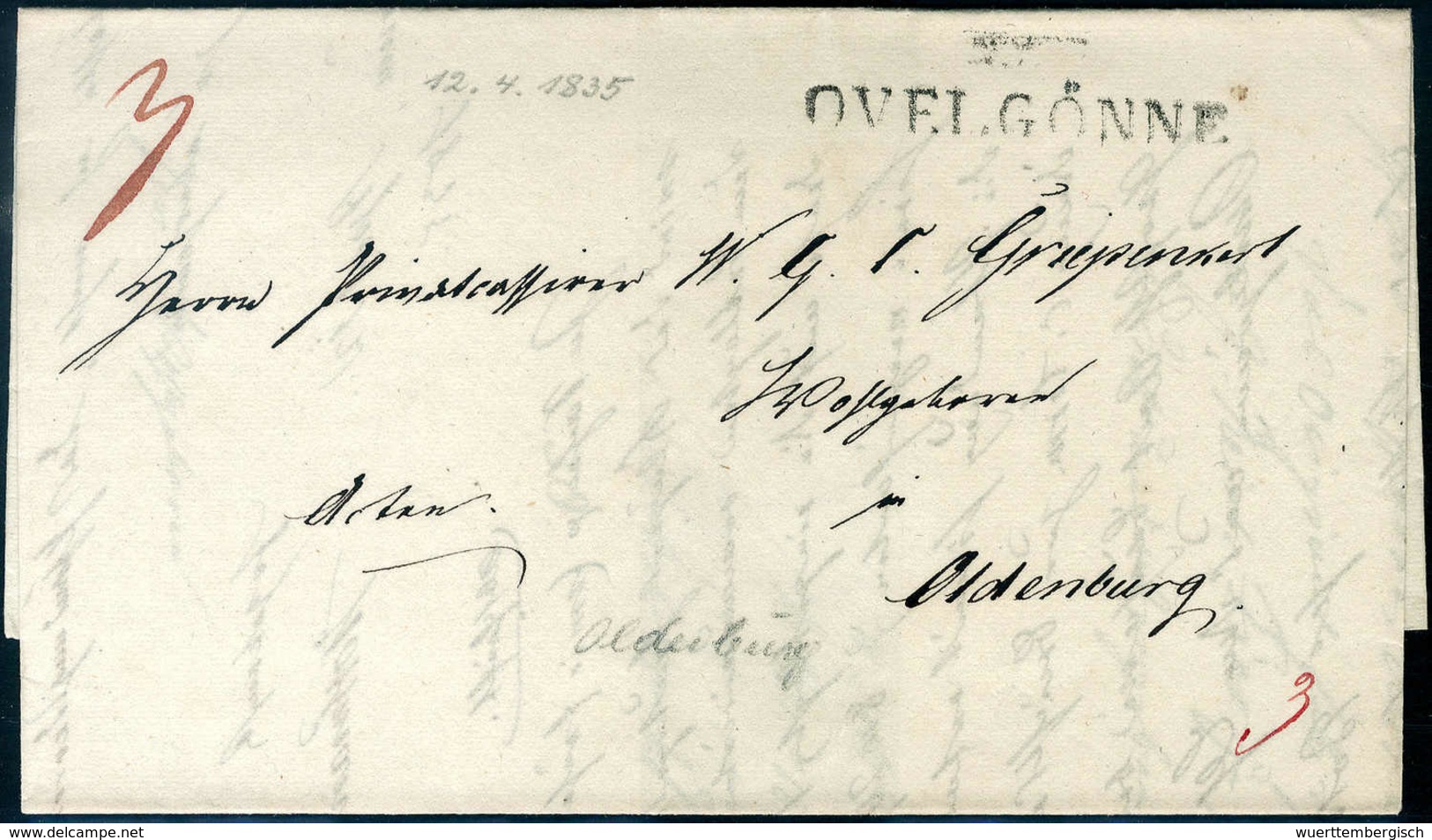 1835, OVELGÖNNE, L1 Klar Auf Luxusbrief Nach Oldenburg. - Other & Unclassified