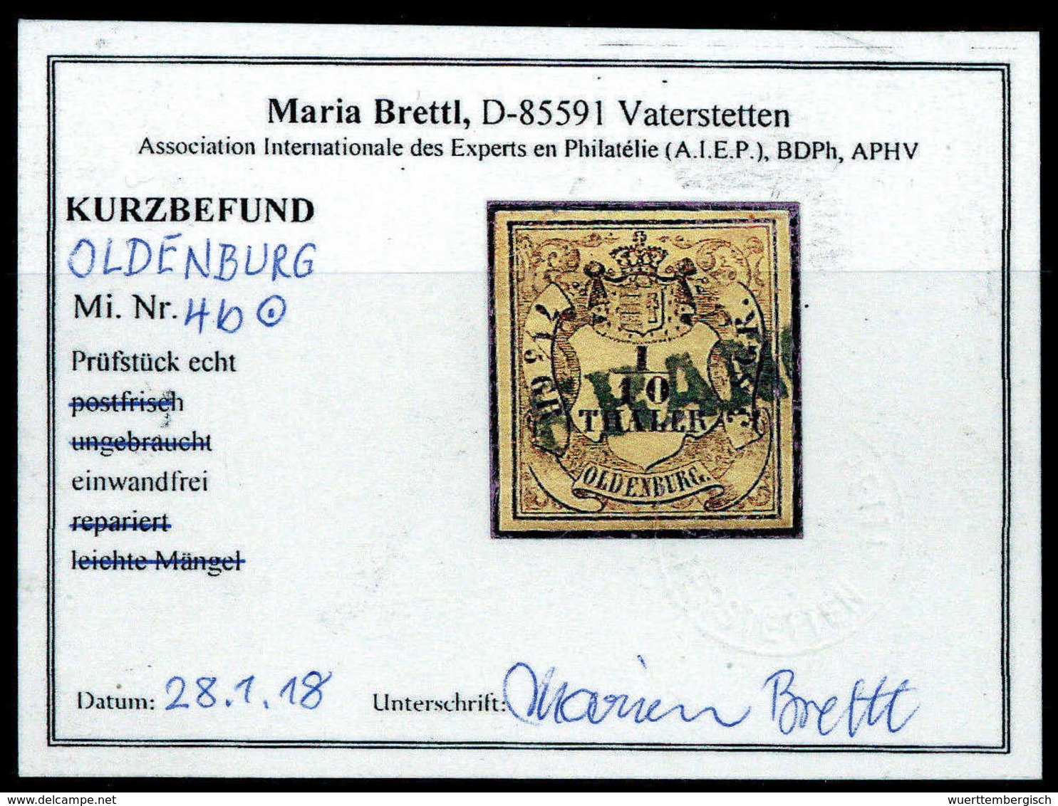 Gest. 1/10 Th., Luxusstück Mit Schönem Blauem L1 FRANCO, Fotobefund Brettl.<br/><b>Katalogpreis: 150,-</b> (Michel: 4b) - Other & Unclassified