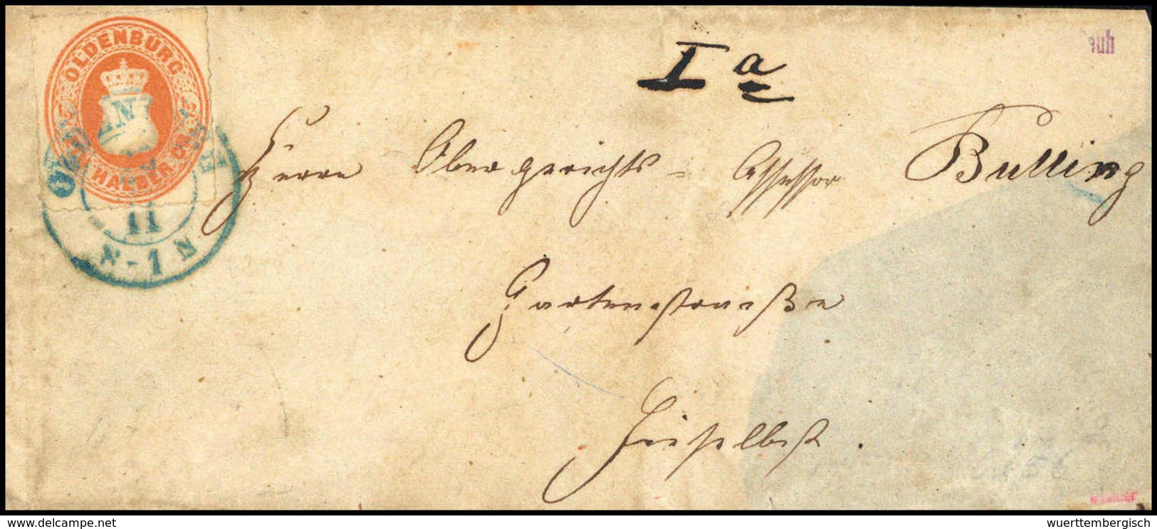 ½ Gr., Einzelfrankatur Auf Kl. Ortsbrief Mit Blauem K2 OLDENBURG (kl. Mgl.), Sign. Brettl.<br/><b>Katalogpreis: 300,-</b - Altri & Non Classificati