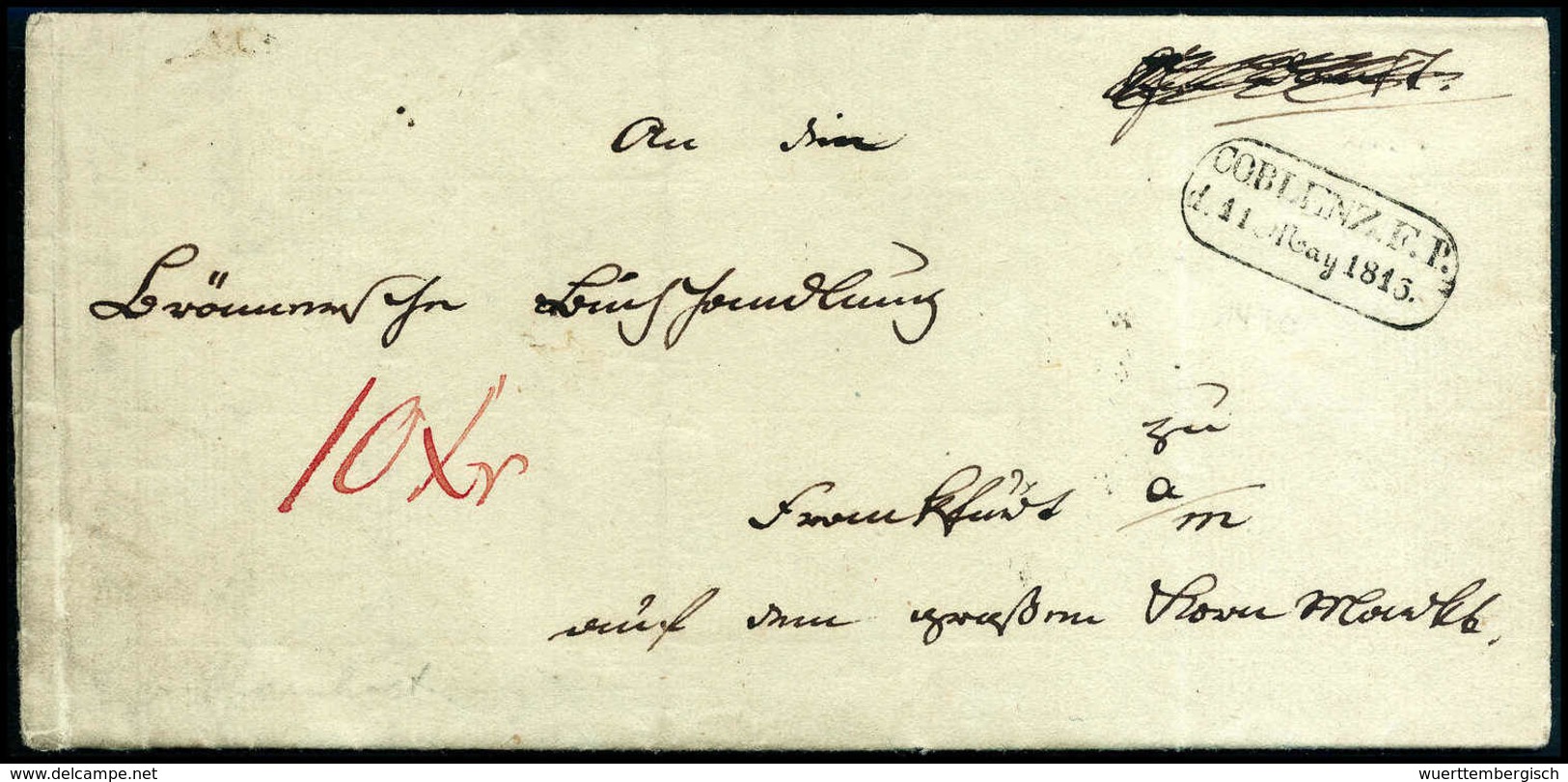 Beleg 1815, COBLENZ F.P., R2 Perfekter Abschlag Auf Gef. Brief Nach Frankfurt/M. Sehr Selten. - Other & Unclassified