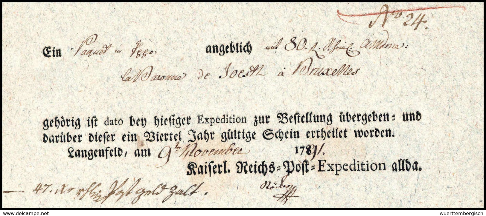 Beleg 1791, Langenfeld, Kaiserlicher Reichspostschein. - Other & Unclassified