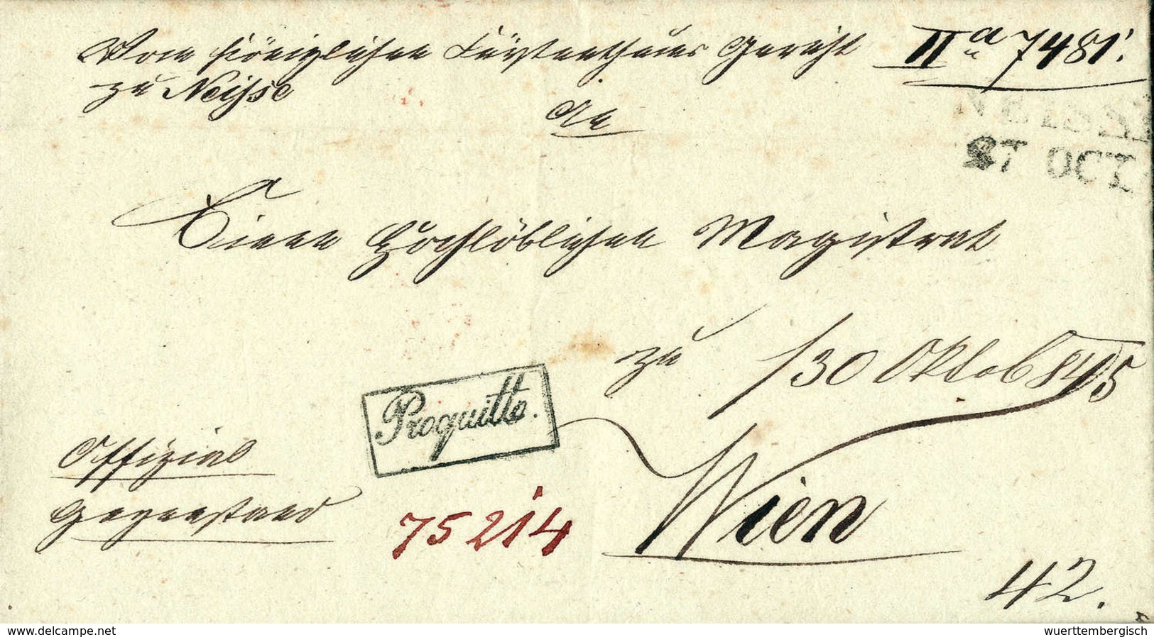 1845, NEISSE, L2 Und Beiges. R1 PROQUITTE Auf Faltbrief Nach Wien. - Other & Unclassified