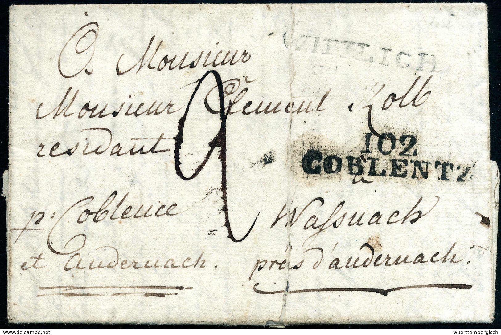 1804, WITTLICH, L1 Neben L2 "102 COBLENTZ" Auf Brief Nach Wassnach (gestützter Einriß Durch Die Vorderseite). Sehr Selte - Sonstige & Ohne Zuordnung