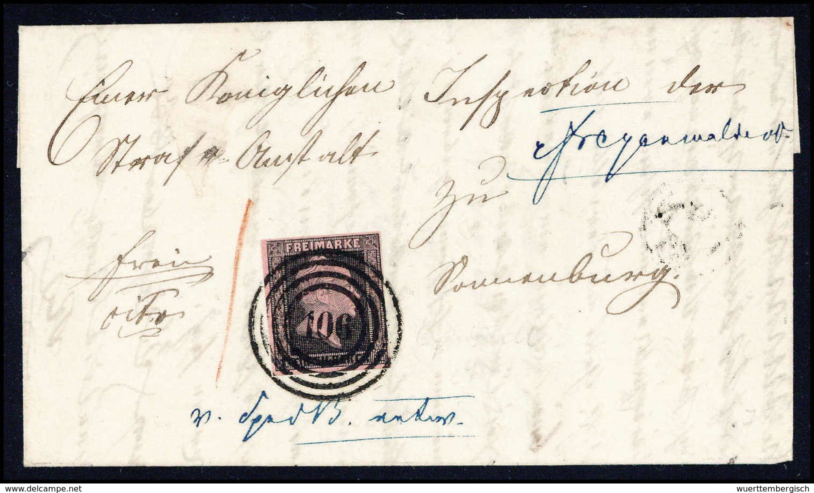 Beleg 1 Sgr., Erstauflage, Luxusstück Mit Zentr. Stempel "106" Des Berliner Bahnpostamts, Hs. Aufgabevermerk "Freyenwald - Other & Unclassified