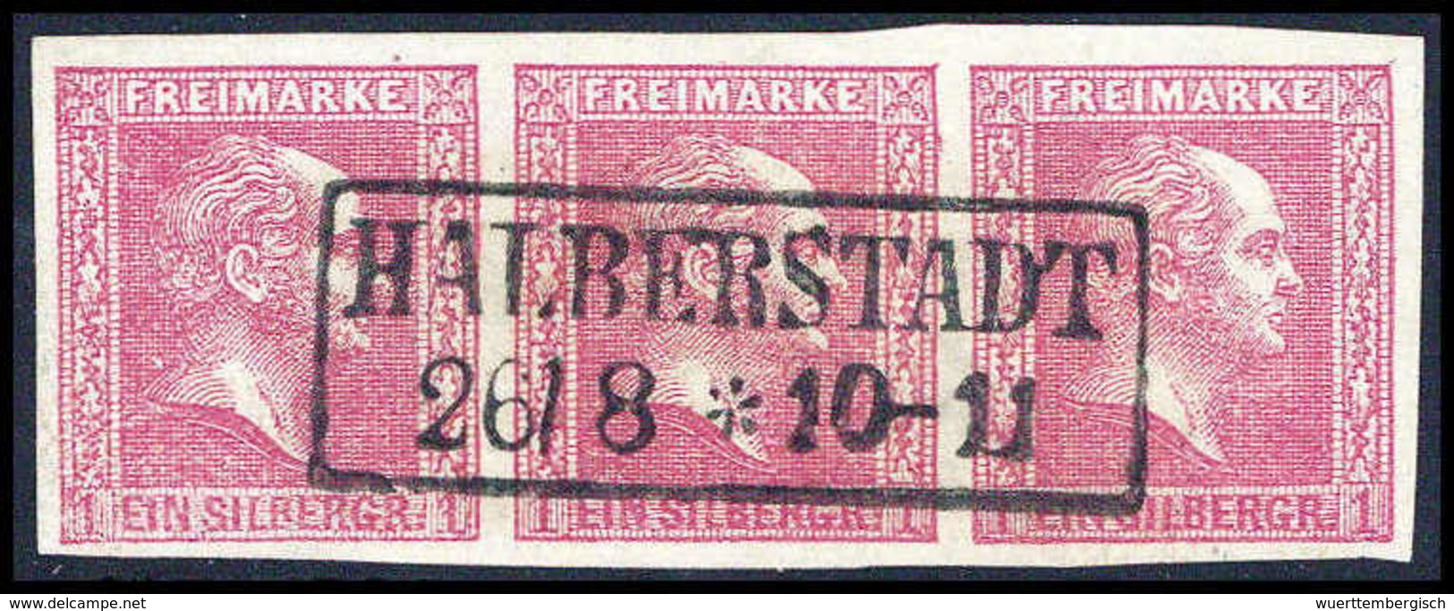 Gest. 1 Sgr., Waagr. Luxus-Dreierstreifen, Ringsum Außergewöhnlich Breitrandig Und Mit Idealem R2 HALBERSTADT Versehen.  - Autres & Non Classés