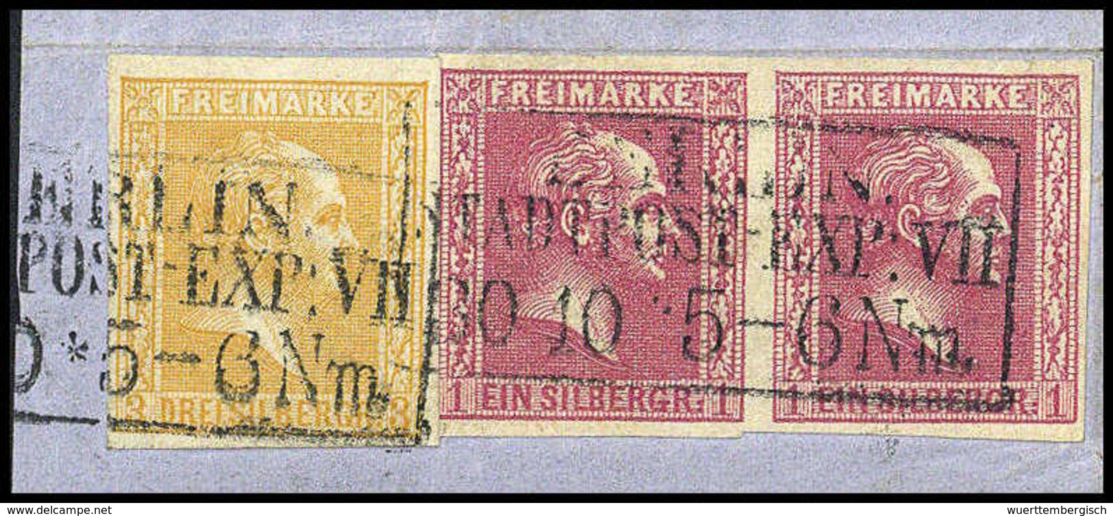 Briefst. 1 Sgr., Waagr. Paar Mit 3 Sgr. Gelb Auf Luxus-Bfstk., Klare R3 BERLIN STADTPOST-EXP.VII. (Michel: 10a(2),12a) - Autres & Non Classés