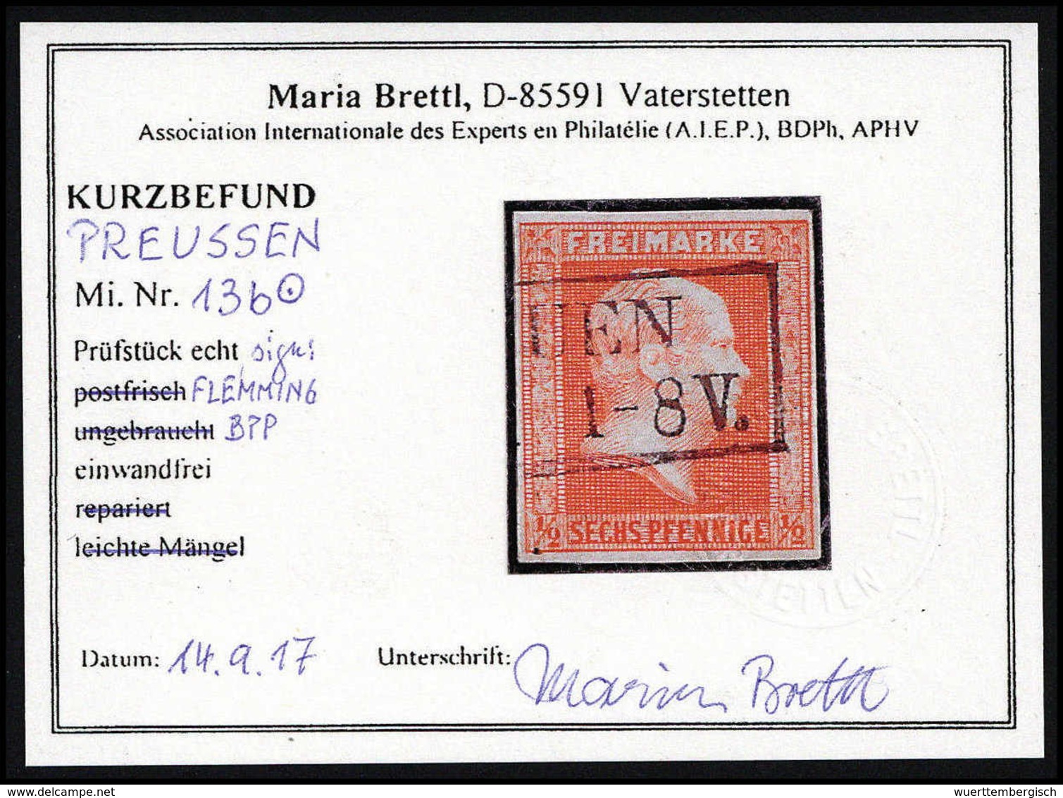 Gest. ½ Sgr., Frisches Und Sauber Gestplt. Kab.-Stück, Fotobefund Brettl.<br/><b>Katalogpreis: 280,-</b> (Michel: 13b) - Autres & Non Classés