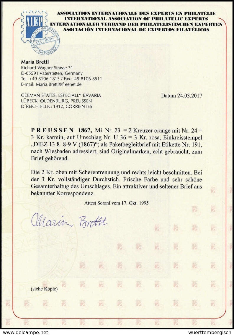 Beleg 2 Kr. Mit 3 Kr. Karminrosa Auf Ganzsachenumschlag 3 Kr. Karmin Als Paketbegleitbrief Mit Taxis-K1 DIETZ 13/8 (1867 - Autres & Non Classés