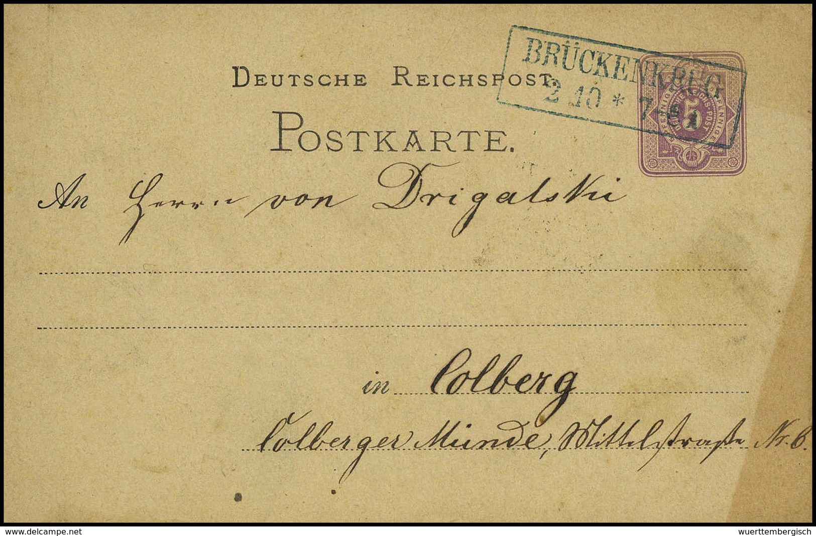 Beleg BRÜCKENKRUG, R2 In Blau Ideal Auf Postkarte DR 5 Pfg. (re. Unten Etwas Getönt). (Michel: DR) - Autres & Non Classés