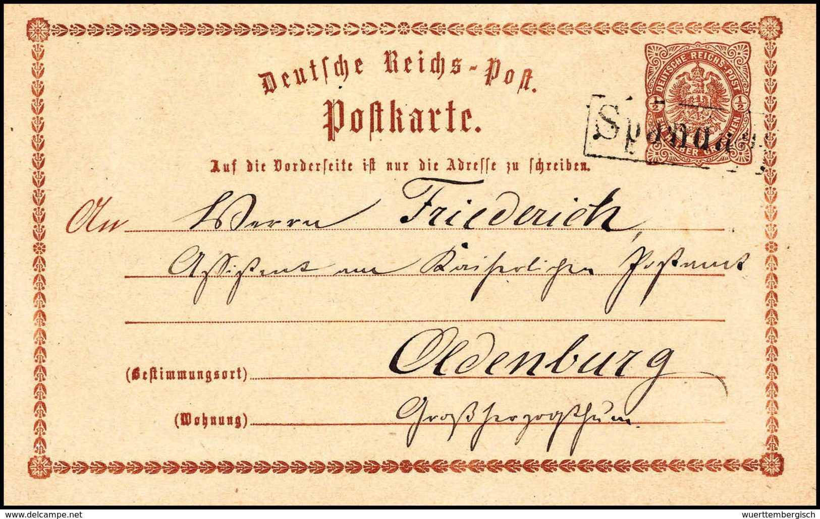 Beleg SPANDAU, R1 Als Entwertungsstempel Auf Tadelloser Postkarte DR ½ Gr. (Michel: DR P1) - Altri & Non Classificati