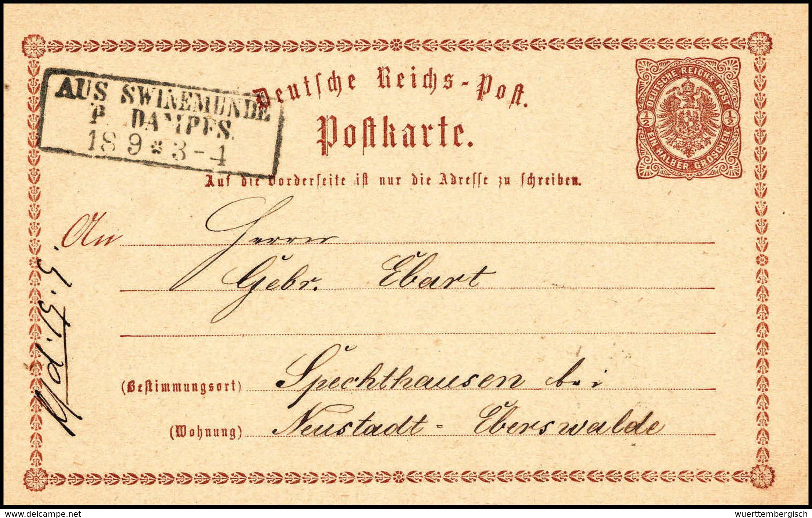 Beleg AUS SWINEMÜNDE P.DAMPFS. 18/9 (1874), R3 Klar Auf Kabinettkarte DR ½ Gr. (Michel: DR P1) - Autres & Non Classés