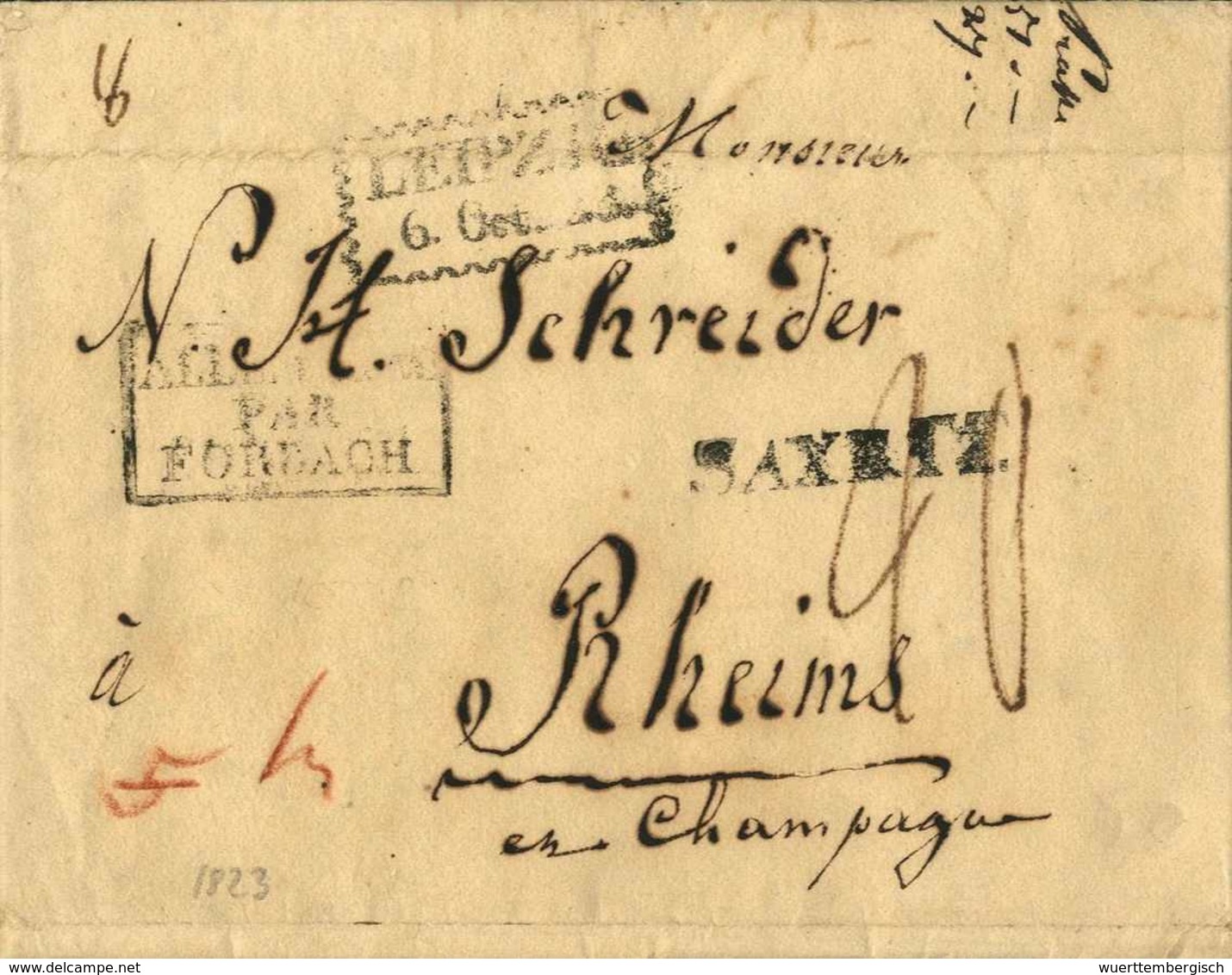 LEIPZIG, Gezackter R2 Klar Nebst Transitstempel SAXE TT. Und R3 ALLEMANGE PAR FORBACH Auf Brief Nach Reims. - Autres & Non Classés