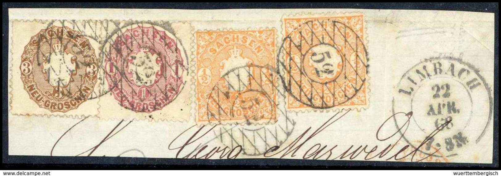 Beleg ½ Ngr.(2) Mit 1 Und 3 Ngr. Auf Schönem Bfstk. (zwei Marken Kl. Mgl.) Mit Klaren Stempeln "52" LIMBACH, Fotobefund  - Autres & Non Classés