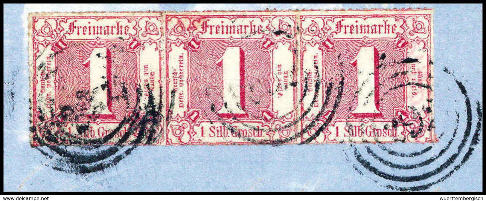 Briefst. 1 Sgr., Farbfrischer Waagr. Pracht-Dreierstreifen Auf Bfstk. Mit Stempel "292" GREIZ.<br/><b>Katalogpreis: 180, - Autres & Non Classés