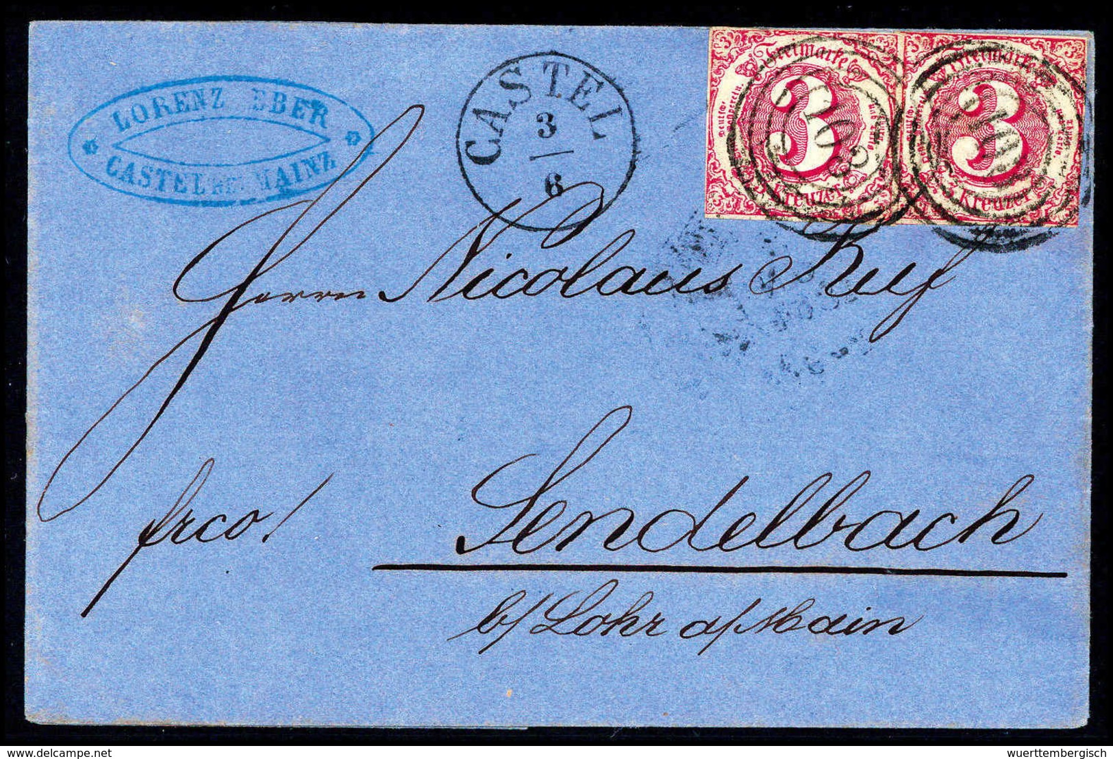 Beleg "103" CASTEL, Ideal Auf Schönem Blauem Brief 3 Kr.(2). (Michel: 32(2)) - Autres & Non Classés
