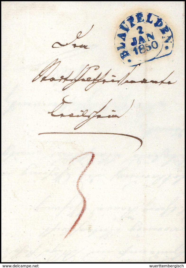 Beleg 1847/65, BLAUFELDEN, Steigbügelstempel In Schwarz, Waidblau Und Rot, Drei Frische Kab.-Briefe. - Other & Unclassified