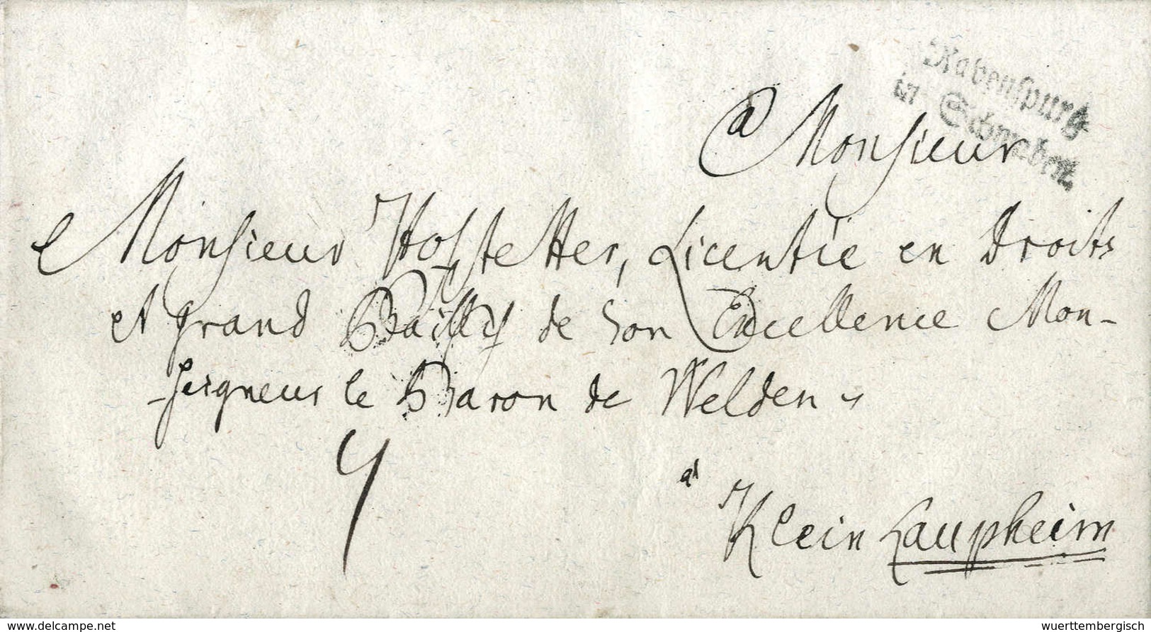 (1784), "Rabenspurg In Schwaben", Ideal Klarer L2 Auf Kab.-Briefhülle Nach Laupheim. - Sonstige & Ohne Zuordnung