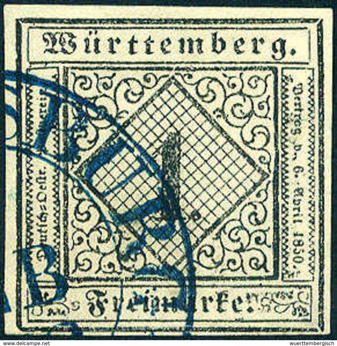 Gest. 1 Kr., Kab.-Stück Mit Blauem K2 LUDWIGSBURG, Sign. Thoma, Irtenkauf BPP.<br/><b>Katalogpreis: 130,-</b> (Michel: 1 - Other & Unclassified