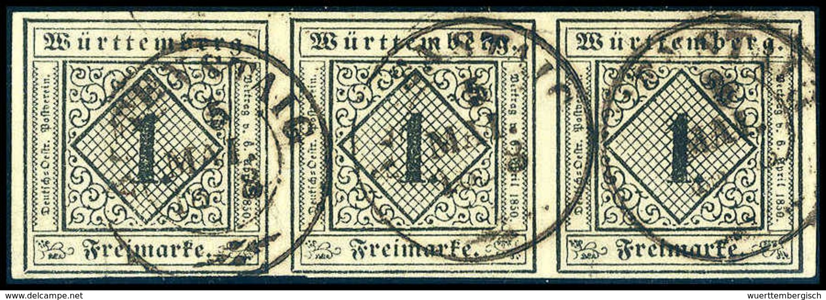 Gest. 1 Kr., Tadellos Geschnittener Und Farbfrischer, Waagr. Dreierstreifen (re. Marke Unauffällige Falte), Sauber Aufge - Other & Unclassified