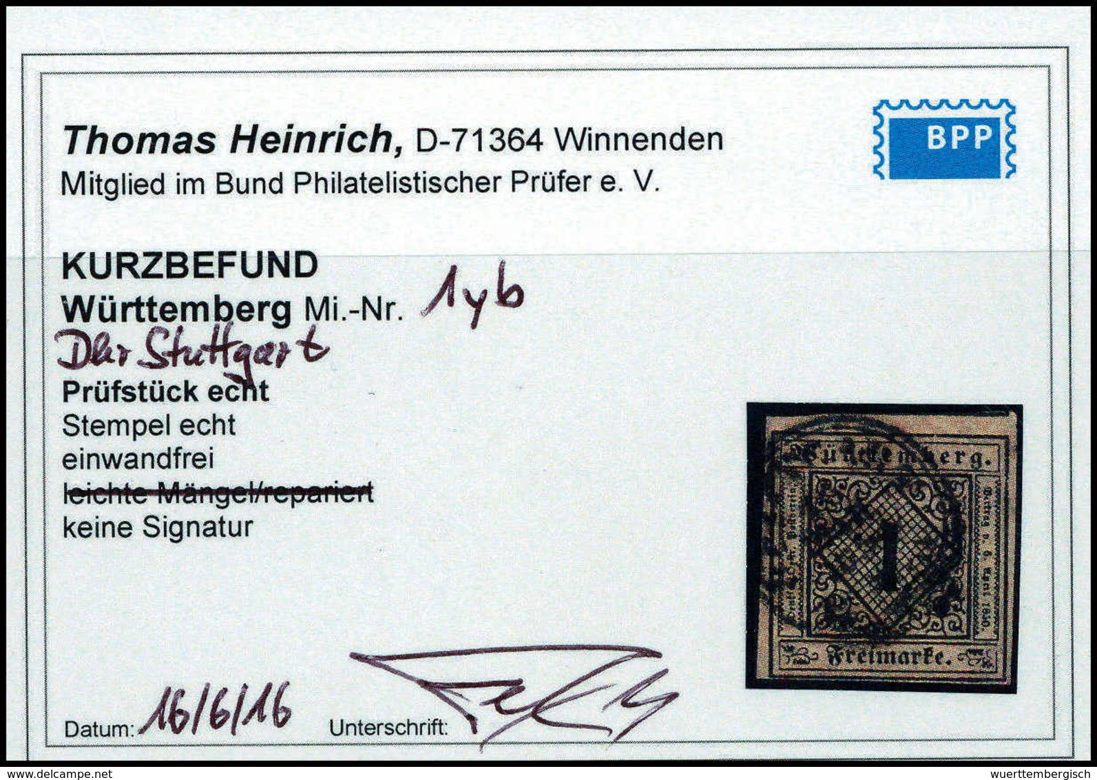 Gest. 1 Kr., Seidenpapier, Gestplt. Prachtstück, Fotobefund Heinrich BPP.<br/><b>Katalogpreis: 300,-</b> (Michel: 1yb) - Sonstige & Ohne Zuordnung