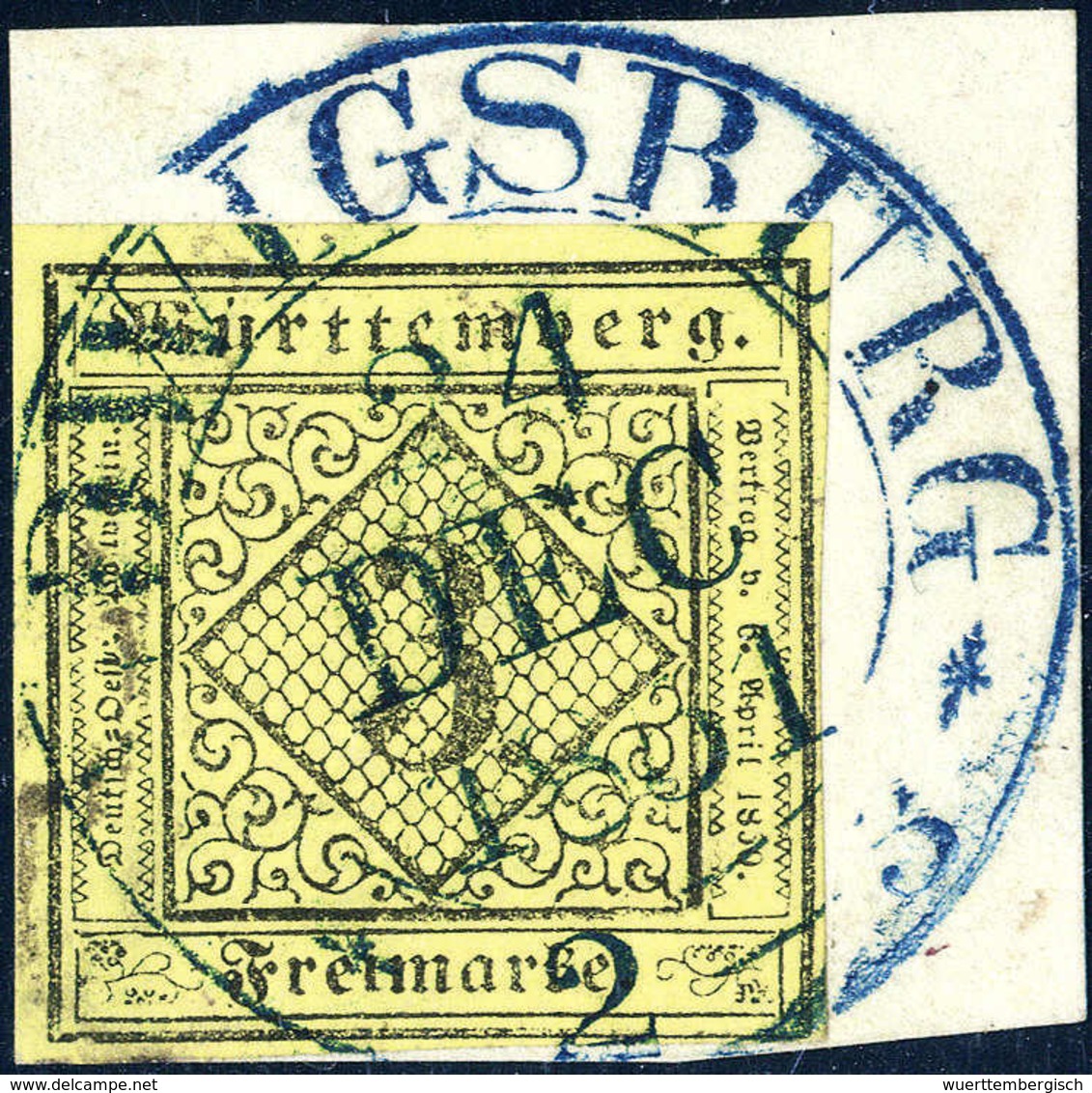 Briefst. 3 Kr., Kab.-Bfstk. Mit Klarem, Blauem Wagenradstempel LUDWIGSBURG 24/12 1851 (Frühdatum). (Michel: 2a) - Sonstige & Ohne Zuordnung