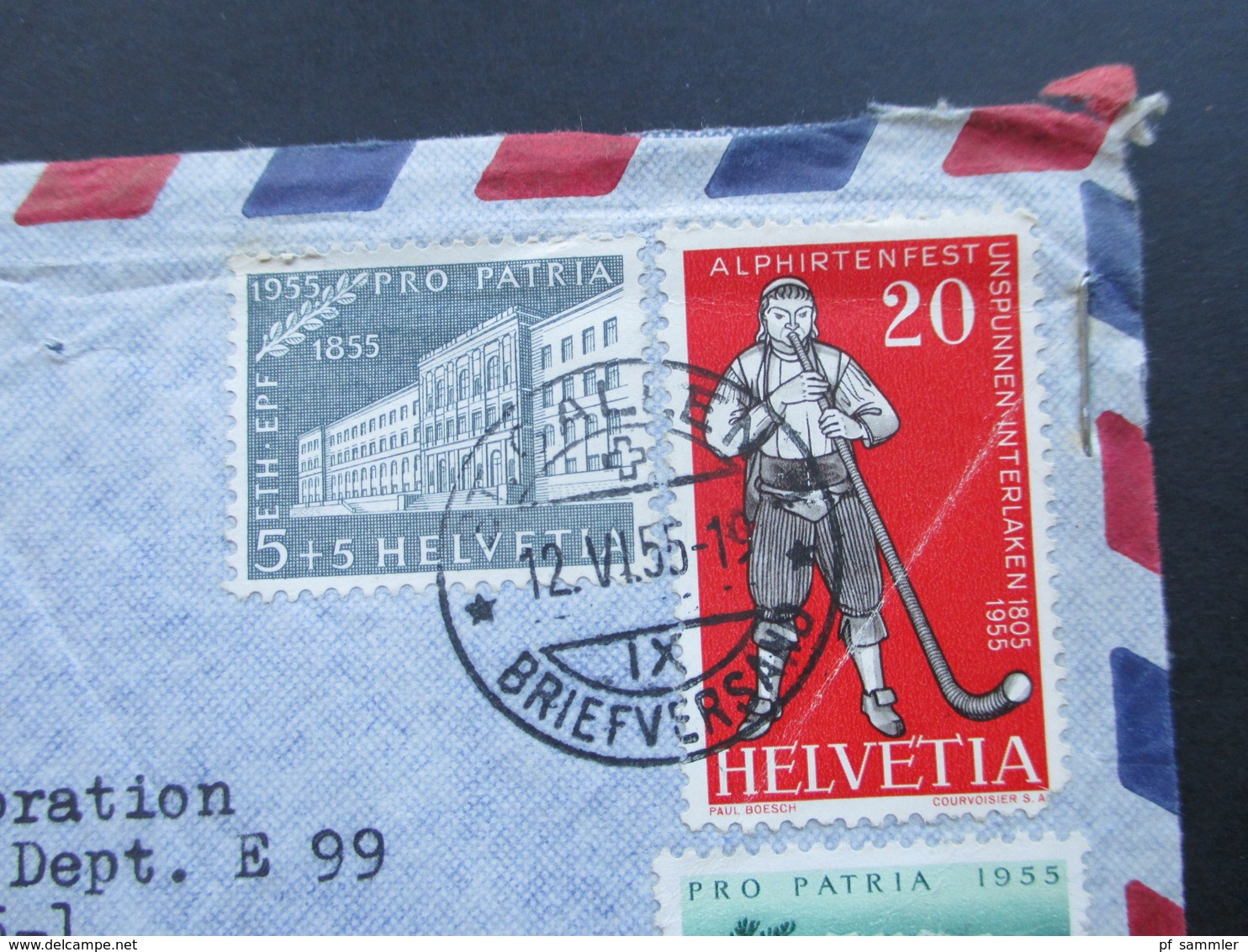 Schweiz 1955 Air Mail Pro Patria  MiF An Die Radio Corporation Camden New York. - Storia Postale