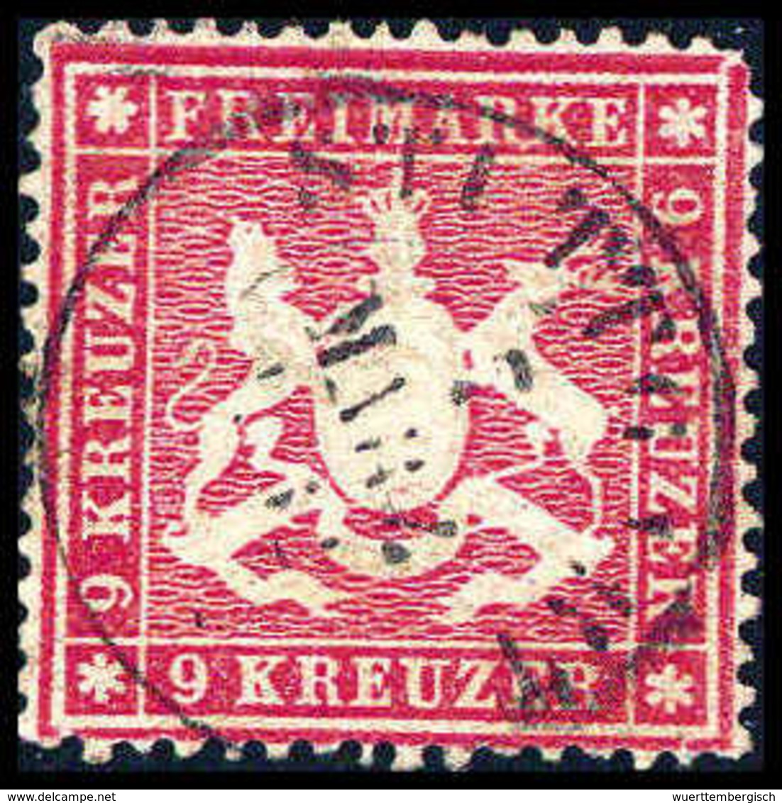 Gest. 9 Kr., Farbfrisches Exemplar (leichte Mgl.) Mit Klarem K1 STUTTGART 773 62, Fotobefund Irtenkauf BPP.<br/><b>Katal - Autres & Non Classés