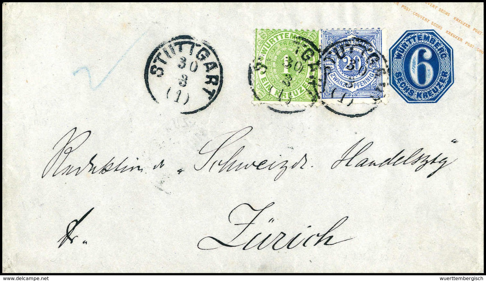 Beleg Währungs-Mischfrankatur Mit Vorverwendeter 20 Pfg.-Marke: 1 Kr., Mischfrankatur Mit Ausgabe 1875, 20 Pfg. Ultramar - Sonstige & Ohne Zuordnung