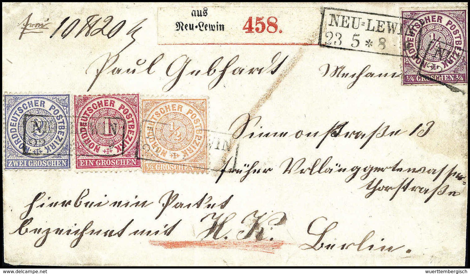 Beleg ¼ Gr., Mischfrankatur Mit Ausgabe 1869, ½, 1 Und 2 Gr. Als Reine Vierfarben-Frankatur Auf Pracht-Paketbegleitbrief - Sonstige & Ohne Zuordnung